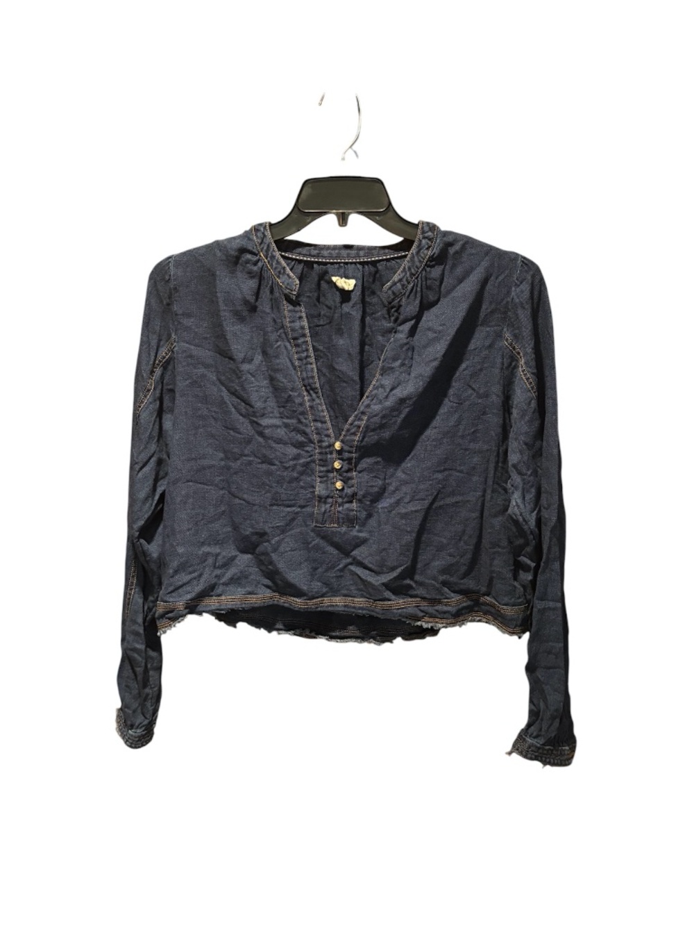 Pilcro Pullover Cropped Denim Peasant Blouse Small